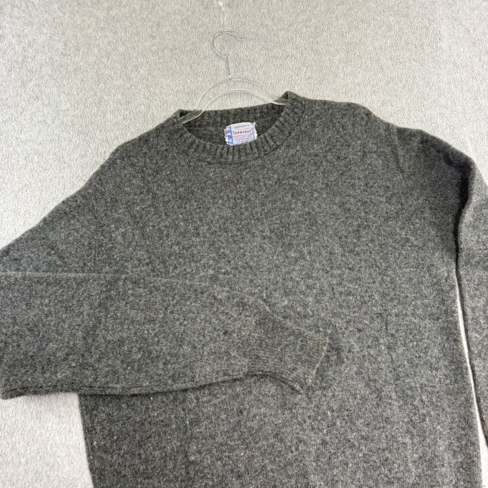 Penney's Towncraft Sweater Mens L Gray Lambswool Vintage Shaggy Knit 70s